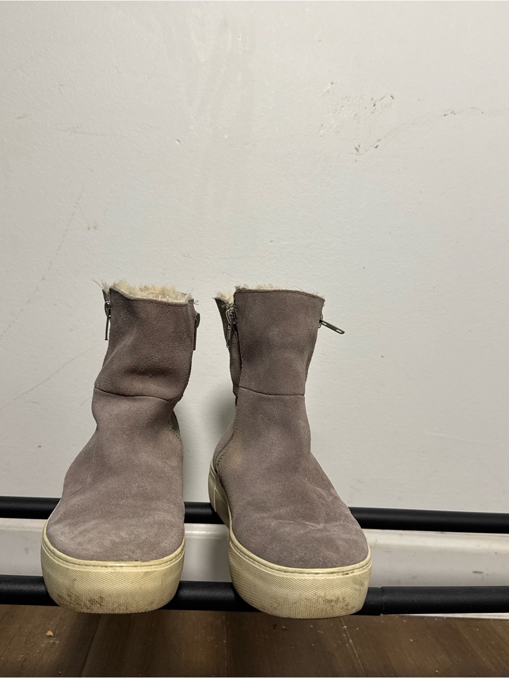 Steve Madden Taupe Suede Faux-Fur Platform Ankle Boots